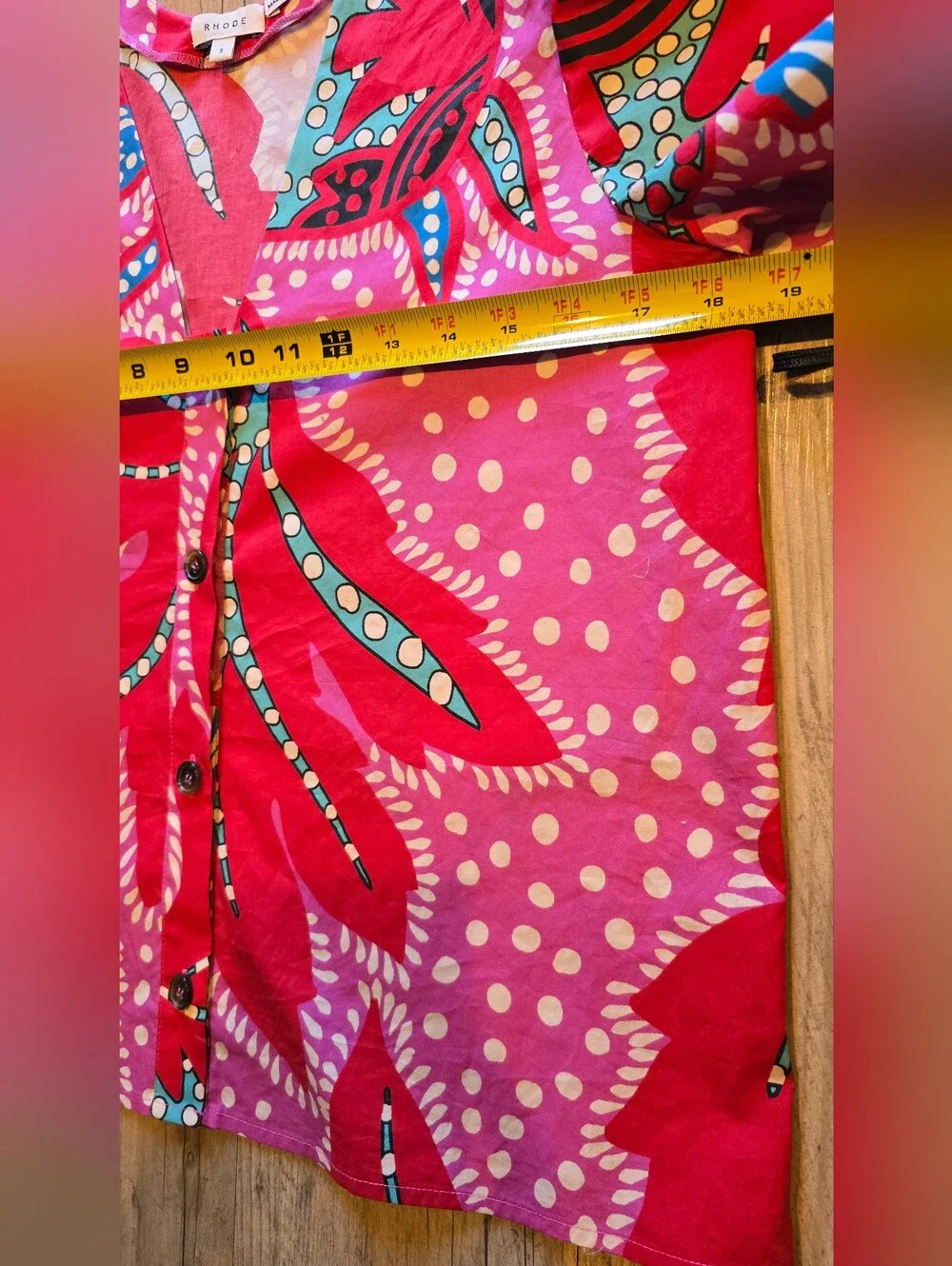 Rhode Nisha Top Red Psychedelic Flower Puff Sleeve Reversible 100% Cotton Size S - Picture 6 of 11
